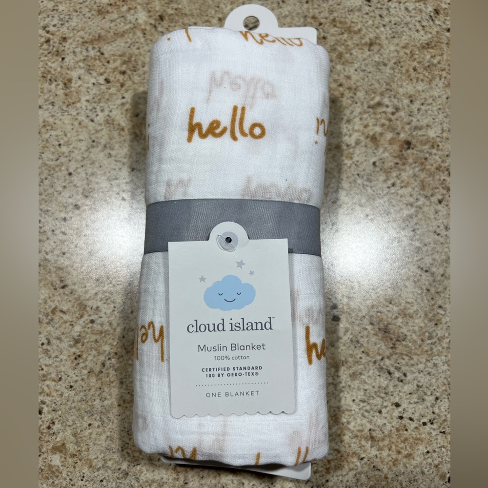 NWT Cloud Island Muslin Baby Blanket - Hi Hello Print